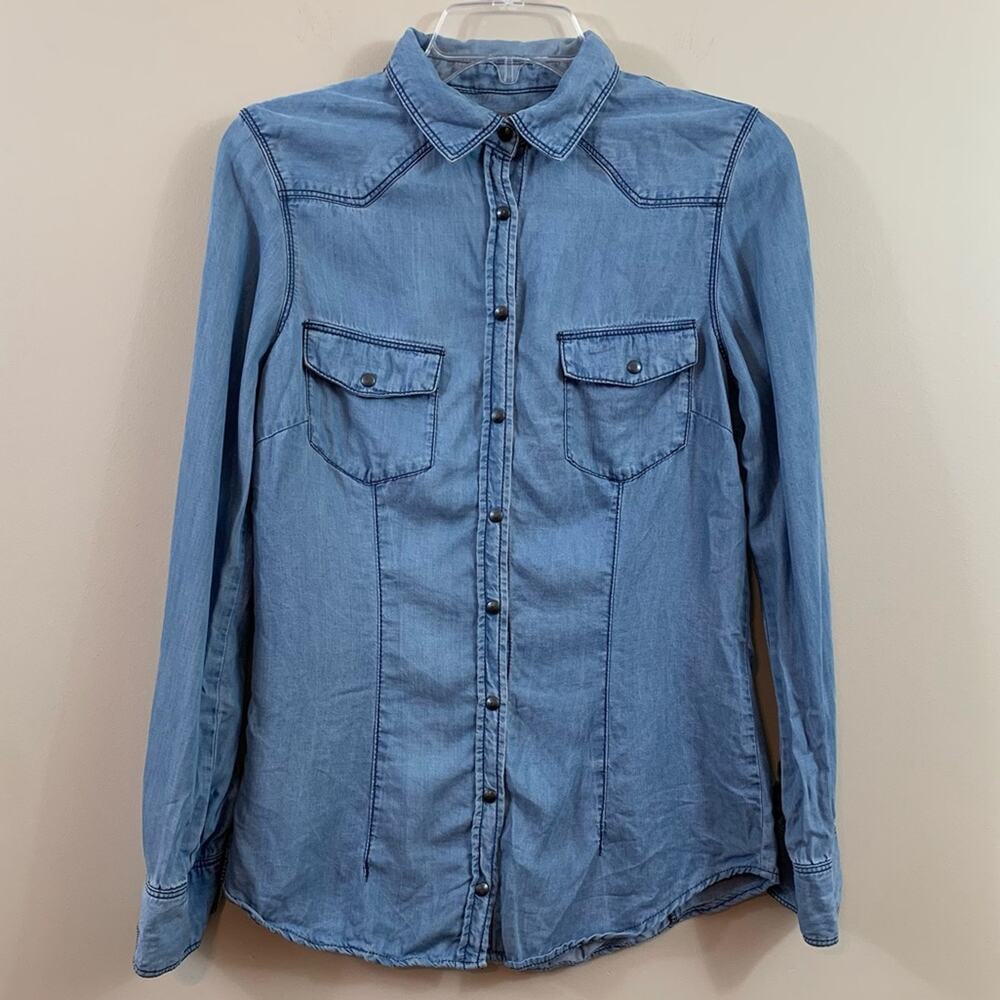 Zara Denim Denim Chambray Button Down Shirt